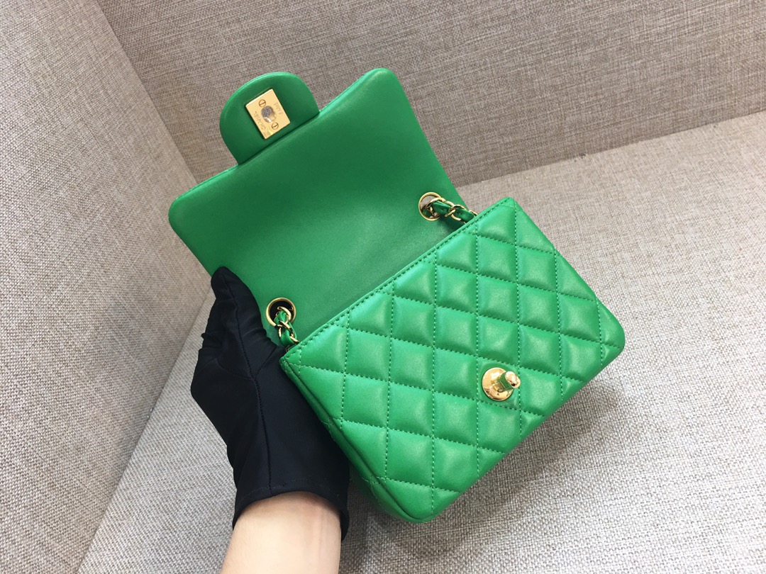 Mini Classic Flap Lambskin Bag A01115 Green/Gold